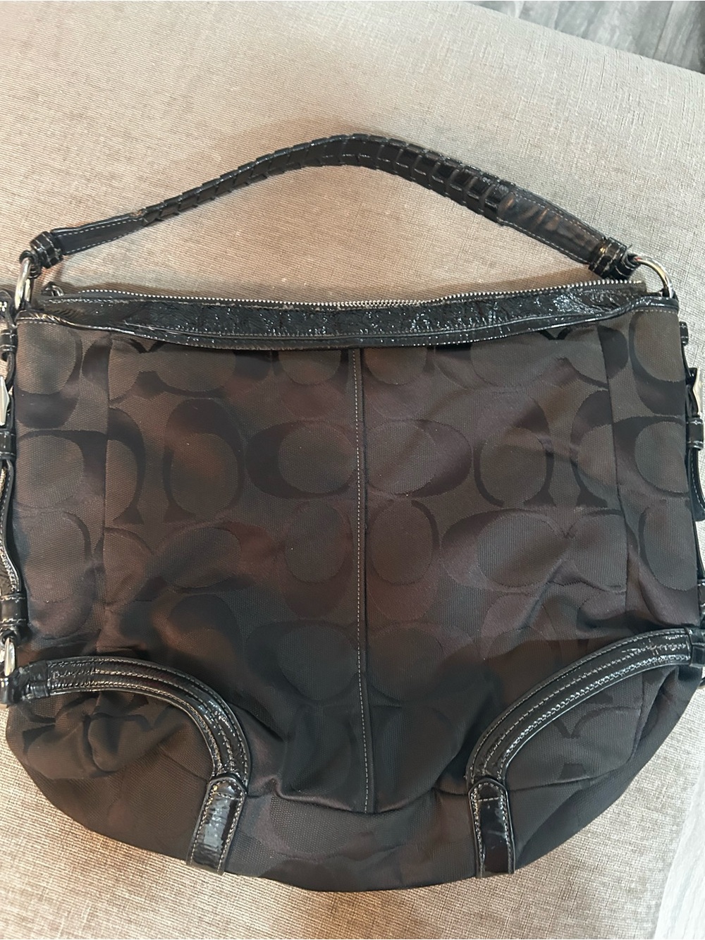 Coach Black Signature Hobo Shoulder Bag